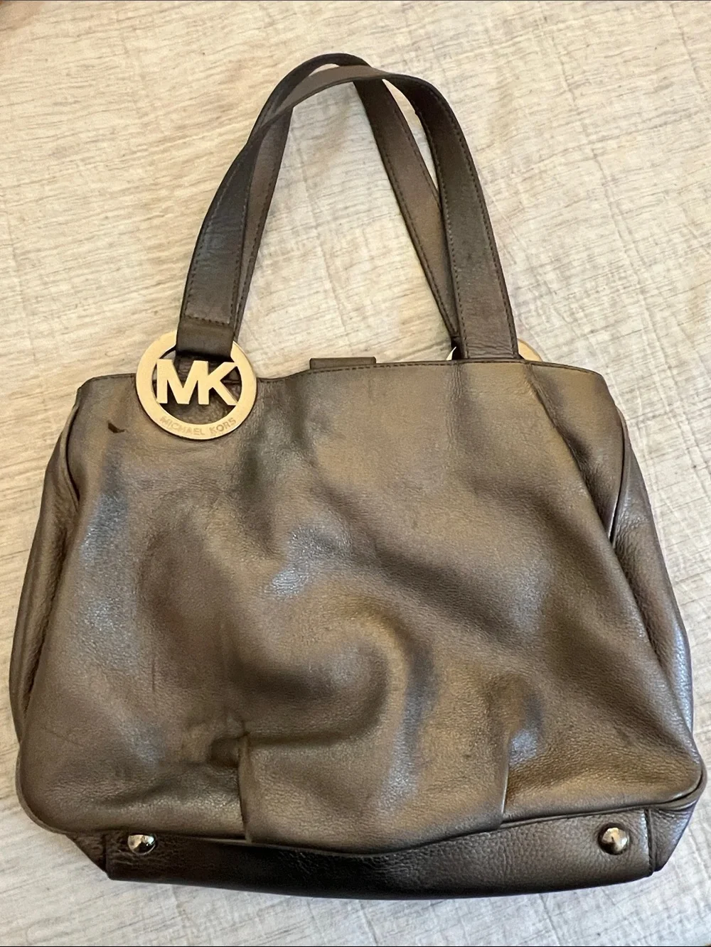 Michael Kors Purse Silver Pebble Leather Hobo Handbag Satchel